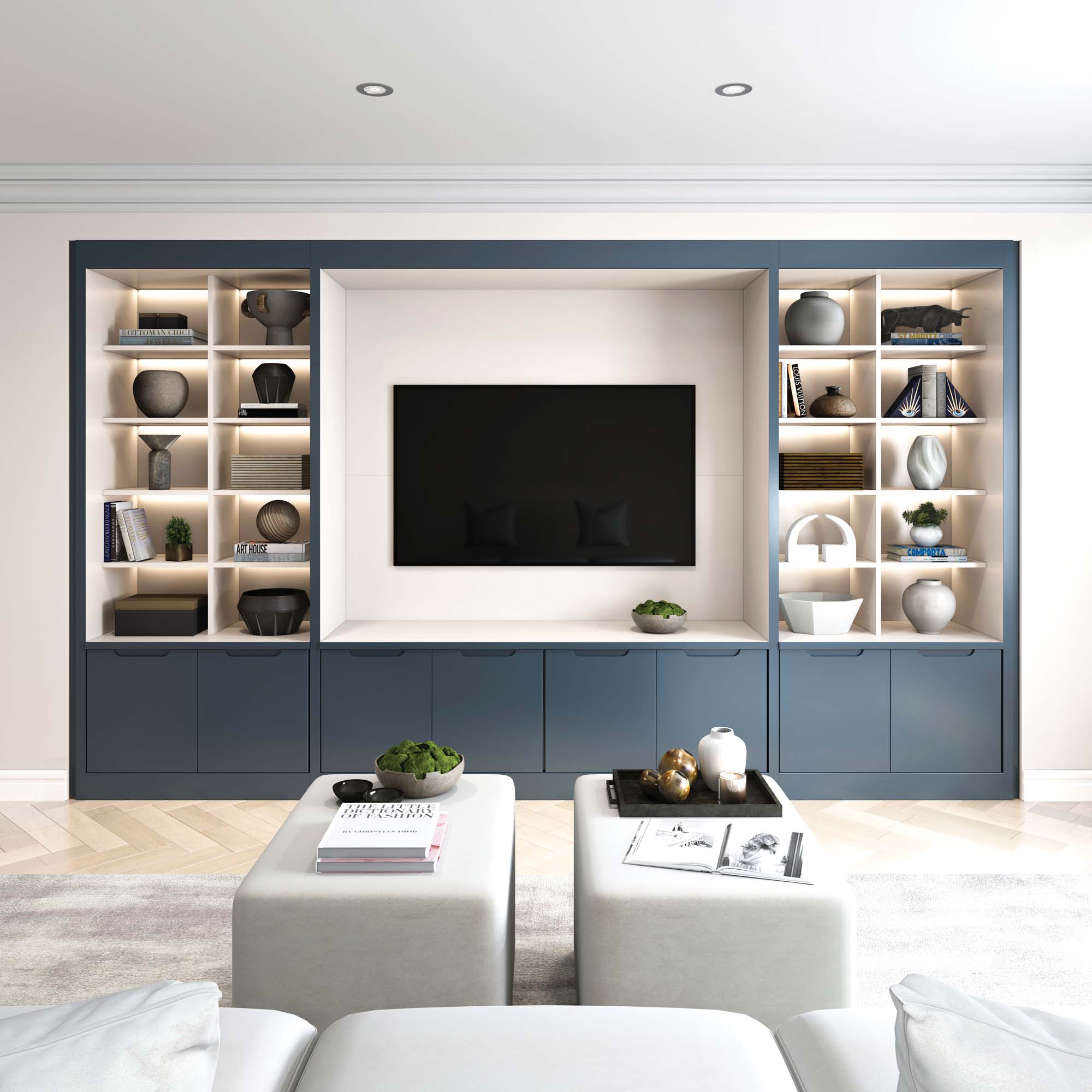 Greenwich Media Centre living area fitted furniture from spacemaker