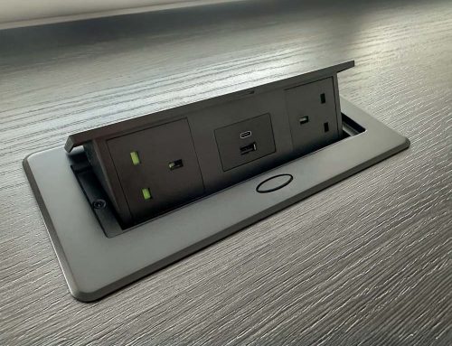 Worktop flip up double socket and USB power outlet